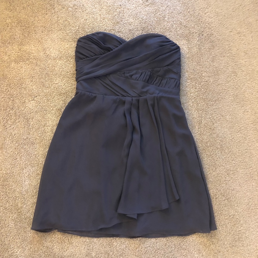 Gray strapless chiffon cocktail/bridesmaid dress